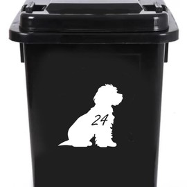 Pack of 4 Pet Dog Cockapoo Waterproof Wheelie Bin Stickers - Cute Stickers - Garden Accessories - Bin Stickers for Wheelie Bins - Number Stickers - Dog Door - Stick On Numbers (14cm x 14cm)