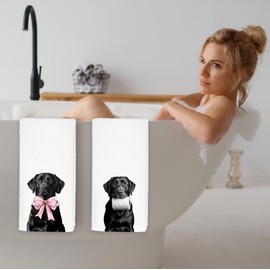 Exqcom Funny Black Labrador Retriever Bathroom Hand Towels, Black Lab Gifts, Funny Labrador Dog Hand Towels for Bath Room Washroom Spa Gym Yoga, 16x24 Inch Set of 2