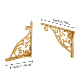 Heavy Duty Solid Stand,8 Inch 4 Pack Antique Gold,Right Angle Wall Panel Support Bracket,Decorative Shelf Bracket,Heavy Duty Vintage,Wall Mount Support DIY - Shelf Hardware Included