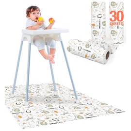 Minimono Baby Splat Mat for Under High Chair - 30 Pcs Disposable and Waterproof Splash Mats - Multipurpose Activity Mat for Picnic Art and Craft (Penguins)