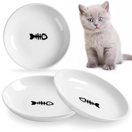 Wellbro 5.9 inch Ceramic Cat Bowls,Wide Shallow Cat Dishes,Whisker-Friendly Cat Plates,Cat Food and Water Bowl for Indoor Cats,-10 oz,3 Pack