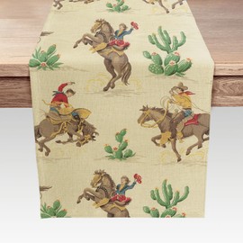 Western Cowboy Table Runner, Western Cowboy Riding Horse in Wild Tropical Cactus Desert, Kitchen Dining Table Runners for Indoor Outdoor Home Party Holiday Decor 13X72Inch