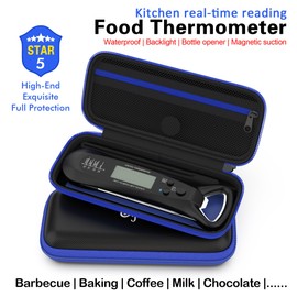Instant Read Food Thermometer,Waterproof Backlit Large Display Meat Digital Thermometer for Kitchen, Baking, Outdoor BBQ,Grill,Deep Fry, Liquids Etc., Including Suitcase and Anti-Drop Hand Strap