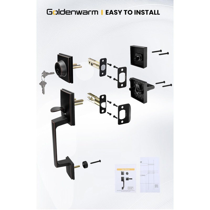 goldenwarm Oil Rubbed Bronze Front Door Handle and Deadbolt Set,