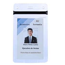 Sormasha Porta Gafete o Credencial, PVC Alta Transparencia Calibre S30 Mod. SOPV-9190, Cremallera Negro. 12 Piezas
