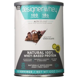 Designer Protein 100% Premium Whey Protein Powder, Gourmet Chocolate, 12-Ounce (Pack of 2) Canister, Made in the USA