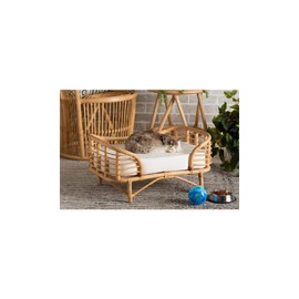 Baxton Studio Malino Modern Bohemian Natural Brown Rattan Pet Bed with Cushion