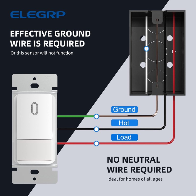 ELEGRP Single Pole Occupancy Motion Sensor Light Switch, PIR Infrared