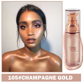 QIUFSSE Body Luminizer Shimmer Oil Liquid Highlighter Makeup,Body Glow Shimmer Lotion Radiance All In One Makeup,Waterproof Moisturizing Shimmer Body Oil- Champagne Gold