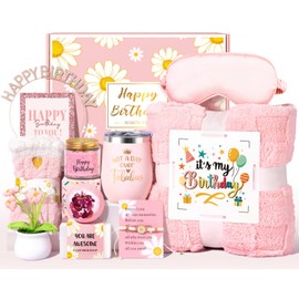 Birthday Gifts for Women, 12pcs Happy Birthday Gift Basket for Women Unique Gifts Set Ideas Relaxing Birthday Box w/ Blanket for Her Mom Best Friends Female Sister Her Friendship(pink)