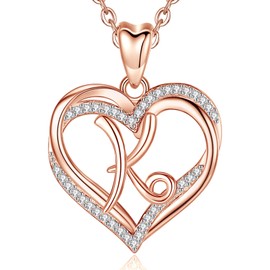 INFUSEU Initial Pendant Necklace Womens Letter K Heart Jewelry, Rose Gold Romantic Birthday Gifts for Wife Mother Girlfriend Sister, 20 Inch Chain