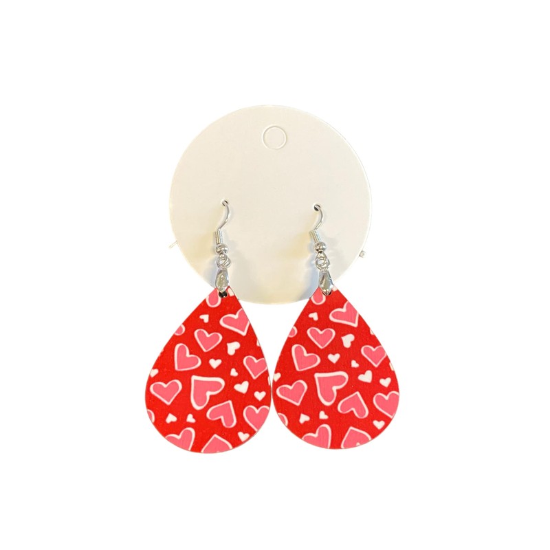 Red and Pink Hearts Pattern Teardrop Earrings