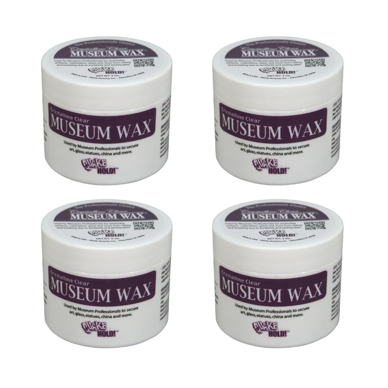 Quakehold! (66111) Crystalline Clear Museum Wax 2oz (4-Pack) – Reusable,