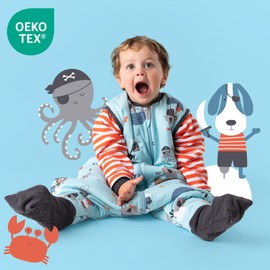 Schlummersack All-Year Round Sleeping Bag with Feet, 90 cm, 2.5 Tog, Pirate, Children’s Sleeping Bag with Extended Cuffs for a Height of 90–100 cm