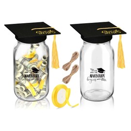 Graduation Gifts 2025-6pcs 2025 Graduation Mason Jar Set - DIY Graduation Mason Jars and Felt Graduation Caps for Graduation Party Decoration College High School Graduation Gifts for Her Him