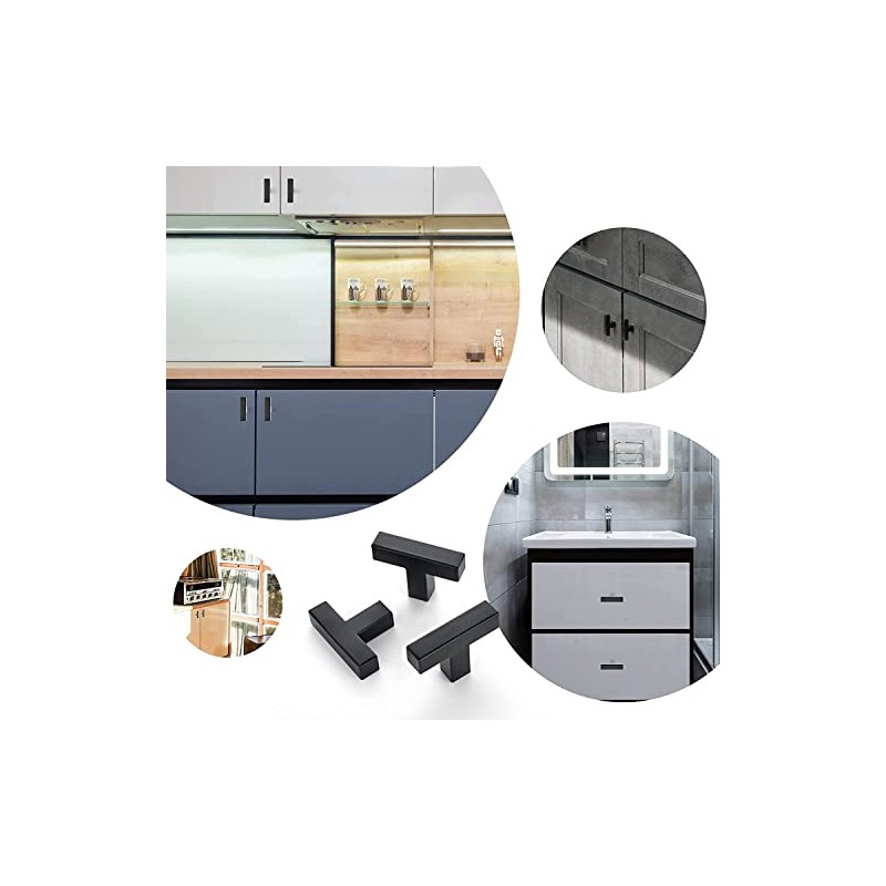 Ravinte 10 Pack Black Square Bar Cabinet Knobs 2 Inch