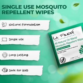 LA Fresh DEET Free Natural Mosquito Repellent Wipes - Long Lasting Bug Repellant - Pack of 50