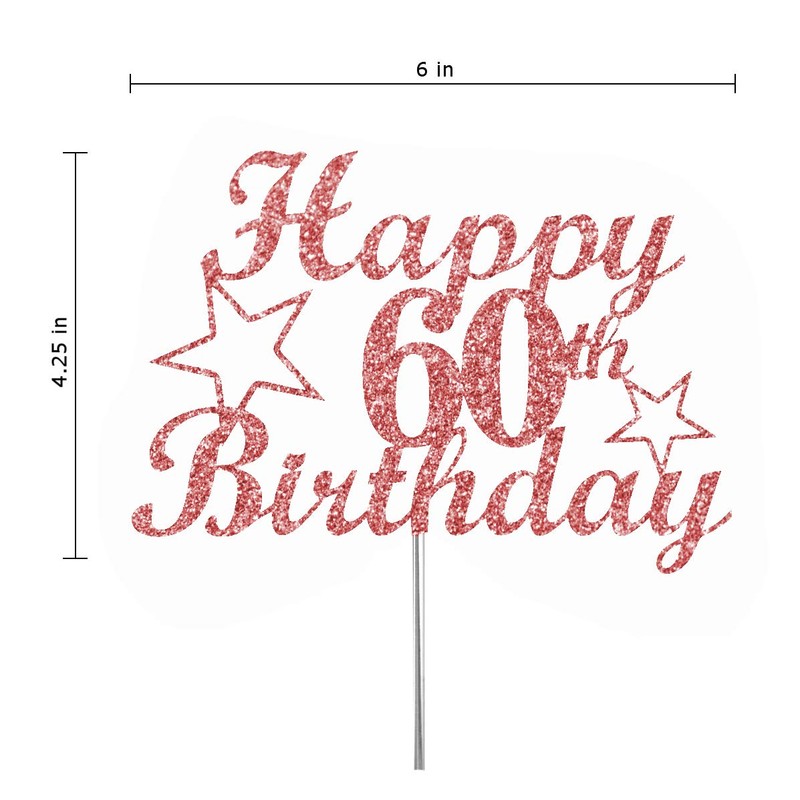 Decoración para tarta de 60 cumpleaños de oro rosa, ideal