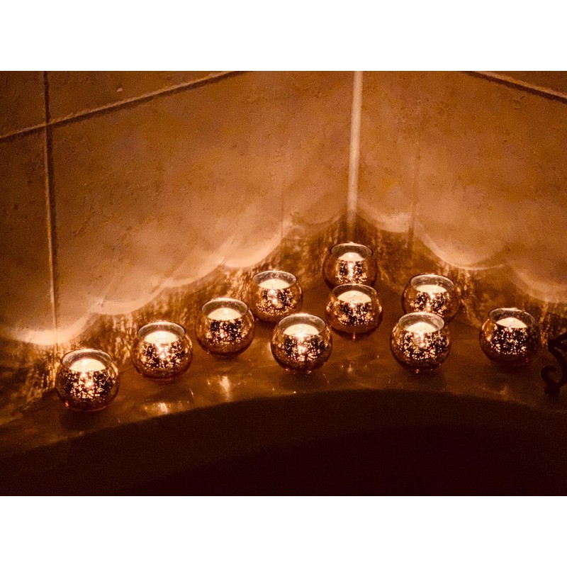 Volens Round Gold Votive Candle Holders, Mercury Glass Candle Holder