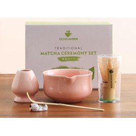 Ochcahser Matcha Set, Pink Ceramic Matcha Kit Includes Matcha Bowl, Matcha Whisk Holder (chasen), Bamboo Matcha Whisk, Bamboo Scoop and Scoop Stand, Japanese Tea Set for Women