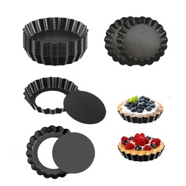 Axigundaone 16 Pcs 4 Inch Mini Pie Tart Pans with Removable Bottom, Carbon Steel Nonstick Quiche Pan, Small Fluted Sided Round Tart Pans for Baking, Fruit Tart, Pies (Dark Gray)