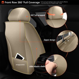2 Front Car Seat Covers for Kia Sedona 2015-2021: Waterproof Premium Leather Seat Covers Ice Silk Breathable Car Seat Cushion(2 Front seat, Black&Beige)
