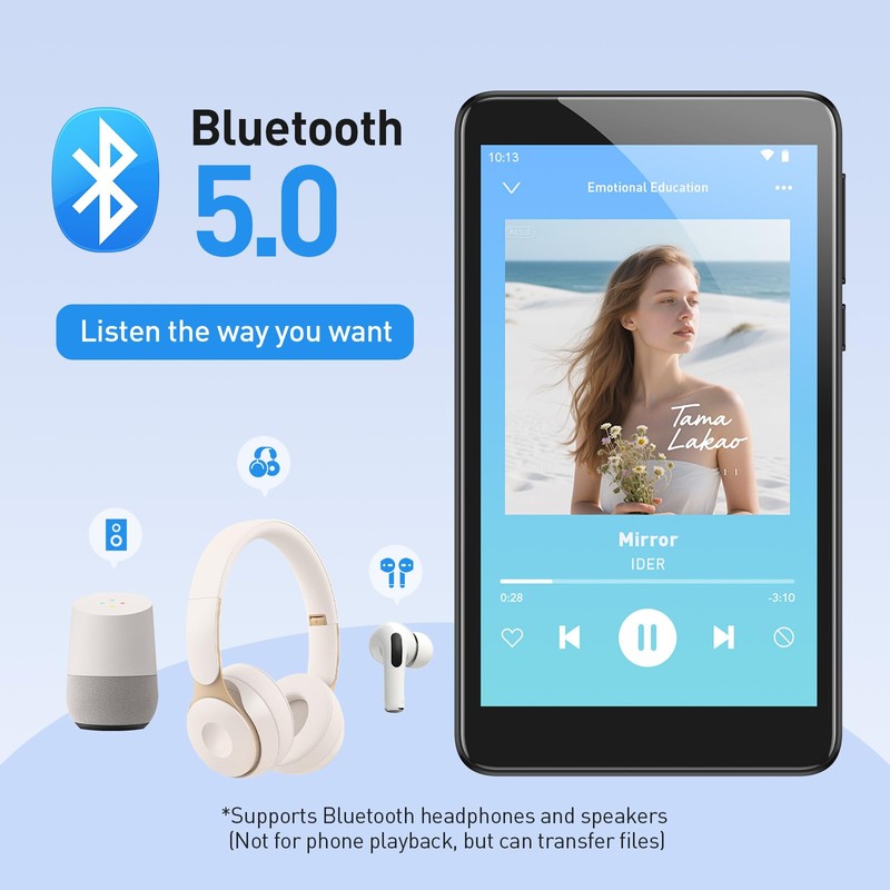 AGPTEK 96GB MP3 Player with Bluetooth and WiFi, T08X 4''