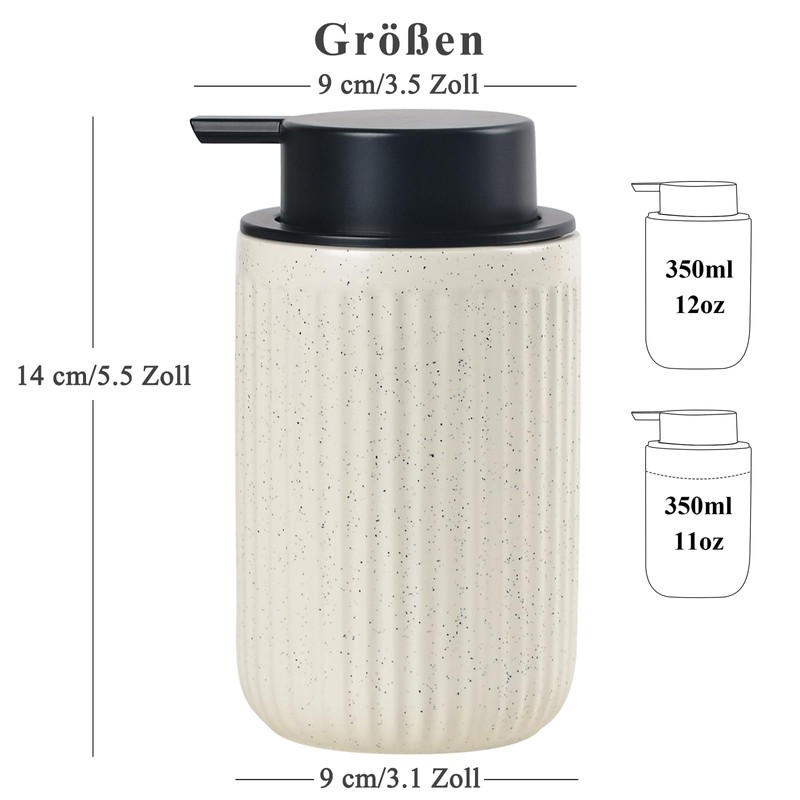 Umlaca Soap Dispenser, Refillable Ceramic Soap Dispenser, 350 ml, Large