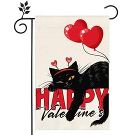Cat Rose Red Love Heart Garden Flag 12x18 inch Double Burlap Home Holiday Decoration Outdoor Yard Flag -B
