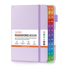 SUNEE Password Keeper Book with Colorful Alphabetical Tabs, Small Pocket Password Book for Internet Website Address Login, Gifts for Home and Office, 4''x 6''- Purple