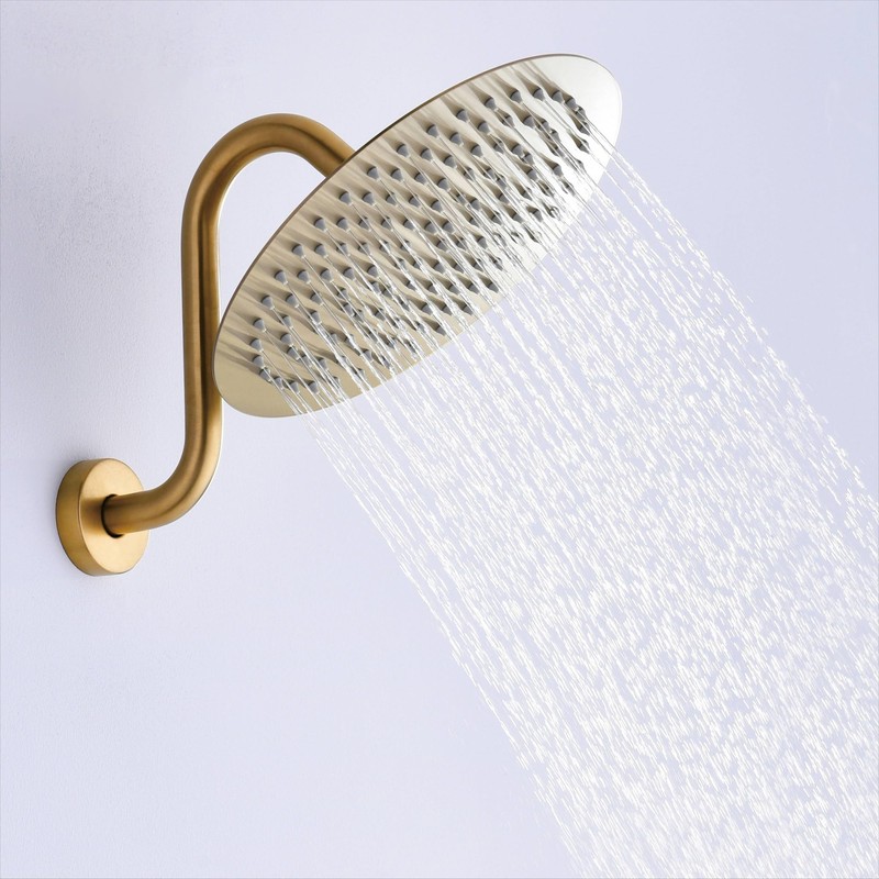 8 Inches S-shape Wall Mount Shower Arm and Flange, Champagne