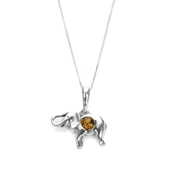 jewellerybox Sterling Silver & Cognac Baltic Amber Elephant Pendant on