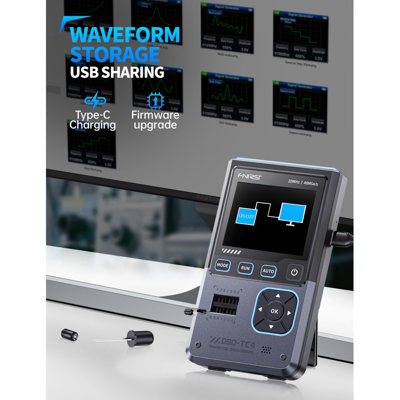 FNIRSI DSO-TC4 Handheld Oscilloscope, 10MHz Bandwidth 48MSa/s Sampling Rate Digital