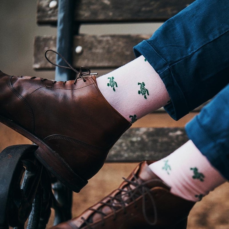 SummerTies Turtle Mens Dress Socks - Green on Pink