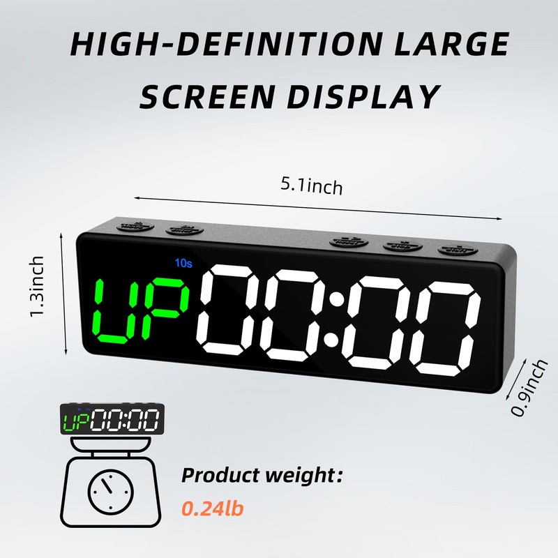 Mini Portable Gym Timer Clock, Large LED Digital Display Screen,
