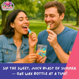 Old-Fashioned Wax Bottle Candy – 1 Lbs Bulk Pack – 5 Fruity Flavors (Lemon, Blue Raspberry, Orange, Cherry, Green Apple) – Retro Candy Drinks for Parties, Kids, and Nostalgic 90's Buffet (1 Pound)