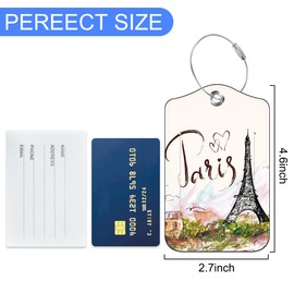 2 PCS Eiffel Tower Luggage Tag for Suitcase Vintage Eiffel Tower Leather Suitcase Tags with Name Address Card Label Privacy Cover and Stainless Steel Loop for Women Men