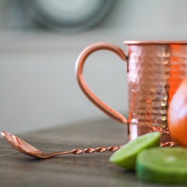 Copper Bar Spoon - Decoratively Twisted Stainless Steel - Copper Plated 10.5" Long (Copper, 10.5 Inches)