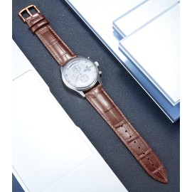 BINLUN Leather Watch Band Genuine Calfskin Replacement Watch Strap Quick Release Crocodile Pattern 10 Colors 13 Sizes for Men Women（Rose Gold Buckle, Brown,12MM）