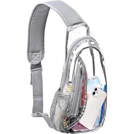 Clear Sling Bag, Stadium Approved PVC Crossbody Backpack, Clear Casual Chest Daypack for Hiking, Stadium or Concerts - Color: grey