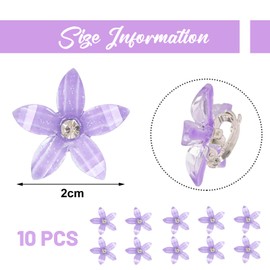 Mezrkuwr 10 Pieces Purple Small Flower Hair Clips Mini Cute Rhinestone Metal Hair Pins for Women Wedding Hair Accessories Bridal Hair Clips for Girls Decorative