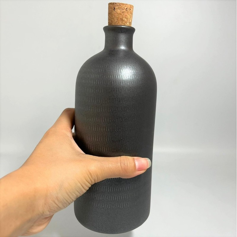 Shigaraki Ware Bottle, Radium Bottle, Black Short, Width 3.5 x
