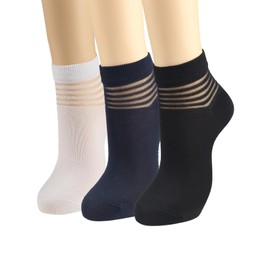 COTTON DAY Womens Summer Fashion Thin Light Weight Half Sheer Tulle Ankle Socks (Stripes Size 9-11)
