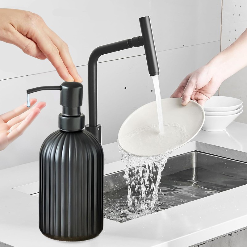 Monsully Pack of 2 Soap Dispensers, Matte Black, 400 ml,