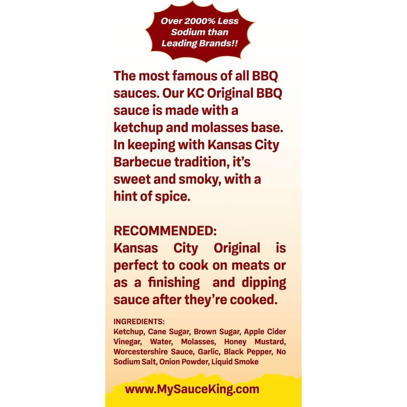 Sauce King Kansas City Low Sodium Barbecue Sauce