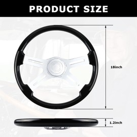 QYMOPAY 18" Solid Wood lacquering Truck Steering Wheel 4 Spoke Aluminum Chrome Plated Steering Wheel for Semi-Trailers,Trucks for Kenworth,Peterbilt,Volvo, Freightliner (black)