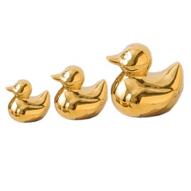 TQUPT Golden Ceramic Duck Figurines，Home Decor Animal Sculptures and Statues Handmade Artware Decor,Mini Duck Sets 3 PCS