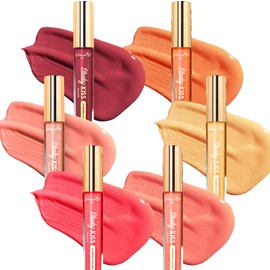 Glam Lux Beauty Bundle Amorus Shine Sleek Plumping Lip Gloss, Fake Lip Injection Lip Filler Lip Plumper Set of 6, High Shine, Shimmering Finish, Fuller Lips