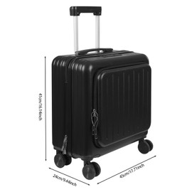 18" Boarding Suitcase with Front Pocket, Carry On Travel Luggage Suitcase with Wheels for Women Men for Short Business Trips (Black)