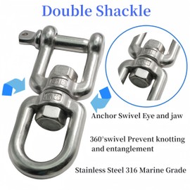 316 Stainless Steel 1/2"(M12) Eye x Jaw Swivel Anchor Swivel Clevis Double Shackle,1PCS